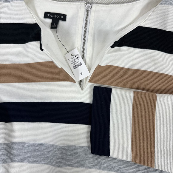 NWT Talbots Womens Small V Neck  Striped Shirt 3/4 Sleeve Blouse‎ Ribbed Zipper - Picture 1 of 8